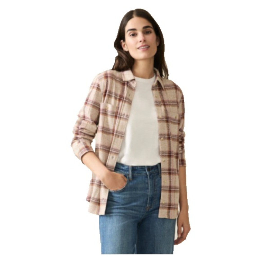 Faherty Legend Sweater Shirt Womens Size S Cranberry Haze Plaid Button Up Preppy